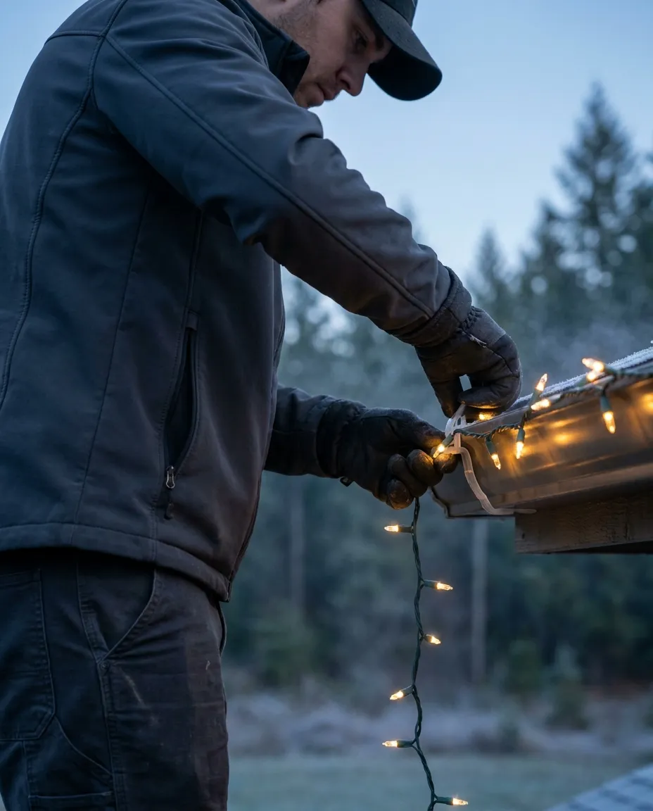 Attaching light clips to a gutter edge without puncturing anything