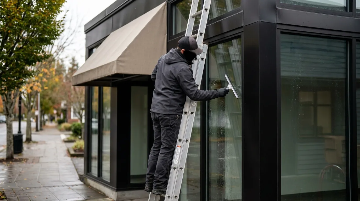 Cleaning a commercial storefront window
